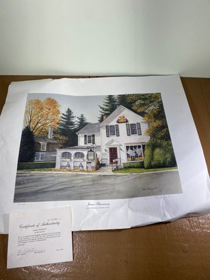1994 James Pharmacy Lithograph By Ron Saporito Old Saybrook Connecticut With Certificate