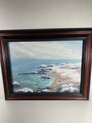 Original Mary C Daly Madison Connecticut Artist Framed  Oil Painting ' Winter Beach'