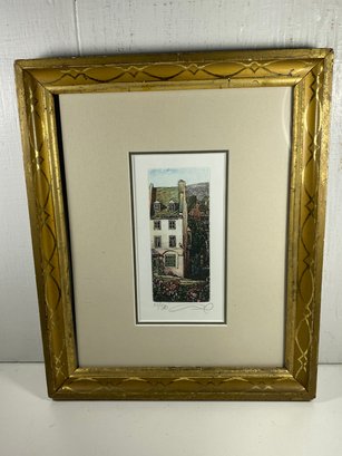 House And Flowers Matted And Framed Print 34/500 Numbered