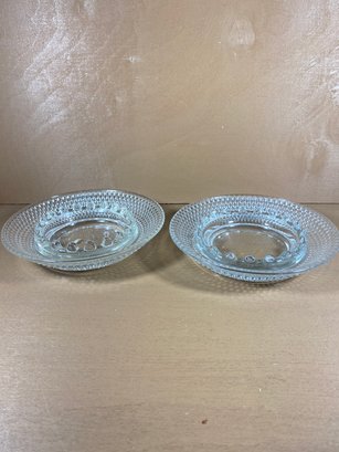 Set Of 2 Vintage Clear Glass Hobnail Ashtrays