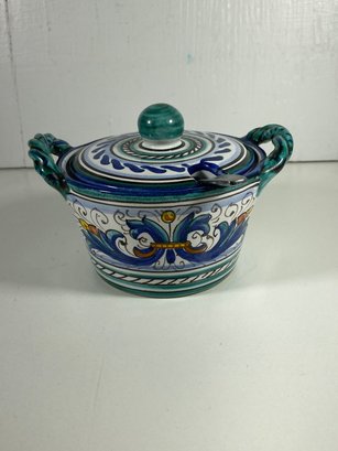 Ceramica Italy 4.5' Blue And Green Sugar Bowl