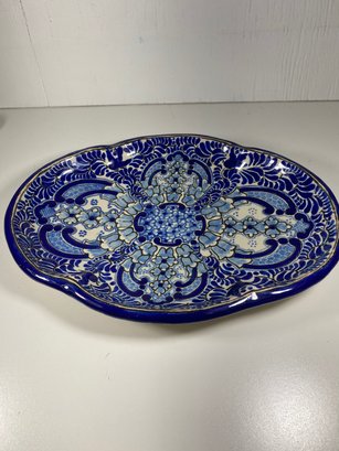 Vintage Hand Painted Blue And White Platter Made In Mexico