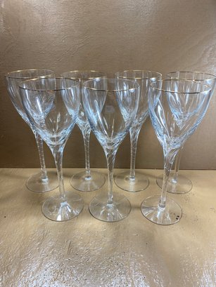 Lot Of 7 Lenox Firelight Crystal Wine Glasses With Gold Tone Rims