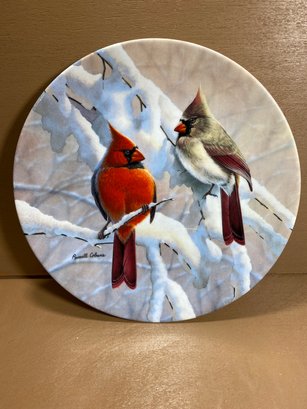 8.5' Russell Cobane Decorative Ceramic Plate ' Cardinals On A Snowy Branch' Birds