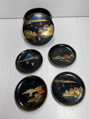 Set Of 4 Demitasse Cup 3' Coasters With Case