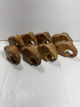 Set Of 8 Wooden Elephant Napkin Ring Holders Made In Philippines