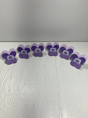 Set Of 6 Purple Flower Metal Napkin Holder Rings