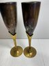 Set Of 2 Brass And Silver Plate Flute Glasses Made In India
