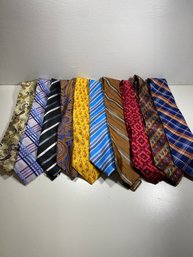 Lot Of 10 Men's Neck Ties Various Styles And Brands Including Ike Behar, XMI, And More