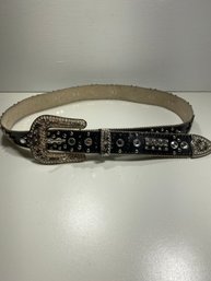 Women's BHW Studded Black Belt With Horseshoe Buckle