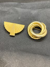 Lot Of 2 Gold Tone Brooch Pins KL Brand