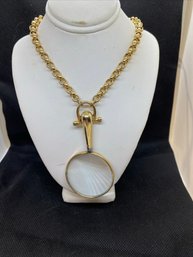 Gold Tone Magnifying Glass Necklace