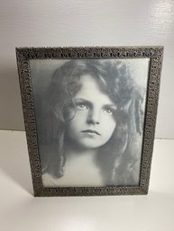 Vintage Young Girl Black And White Photo In Metal Table Top Picture Frame