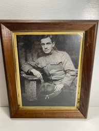 Vintage Military Man Black And White Photograph In Wooden Frame