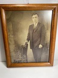 Vintage Photograph Of A Man In Wooden Frame