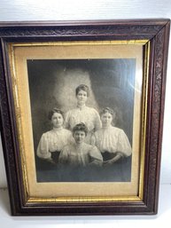 Vintage Black And White Photograph Of Women In Wooden Frame