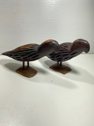 Set Of 2 Wooden Carved Bird Figures