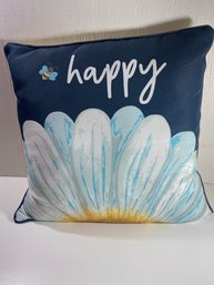 Bee Happy Floral Outdoor Throw Pillow