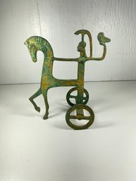 Cast Iron Egyptian Theme Horse And Chariot Figurine Statue