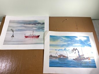 Lot Of 2 Steven Cryan Old Saybrook Connecticut Artist 1980's Ocean Prints