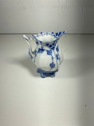 3' Royal Copenhagen Fluted Blue And White Lace Creamer