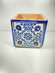 4' Terra Cotta Blue And White Planter Pot