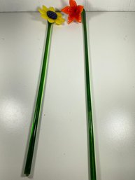 Lot Of 2 Glass Flowers