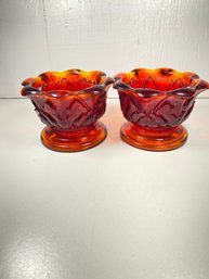 Lot Of 2 Vintage Confederate Brooke Crescent Amberina Red Glass Fairy Light Bases