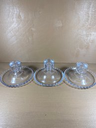 Set Of 3 Glass Taper Candle Holders