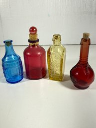 Lot Of 4 Vintage Small Colored Glass Bottles