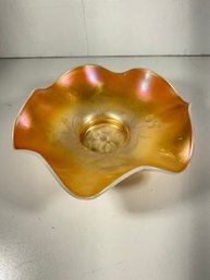 Gorgeous Opalscent Carnival Glass Orange 8' Ruffled Bowl