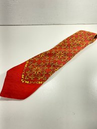 Men's Gianni Versace Red And Gold Tone Patterned Silk Neck Tie