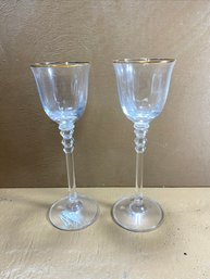 Set Of 2 Mikasa Crystal Gold Tone Rim Cordial Goblet Glasses