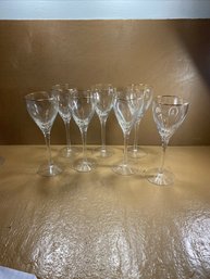 Set Of 7 Lenox Firelight Crystal Gold Tone Rim Water Goblet Wine Glasses