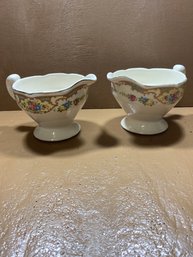 Set Of 2 Floral And Gold Tone Creamer Cups