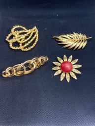 Lot Of 4 Gold Tone Brooches