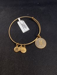 New With Tags Alex And Ani Russian Gold 'M' Adjustable Bracelet