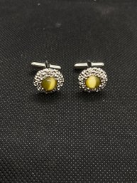 Set Of Glass Bead Silver Tone Cuff Links Made In Italy