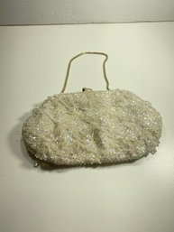 Vintage Beaded Sequin White Clutch Purse