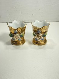Set Of 2 Miniature 2' Gold Tone Bud Vases Made In Japan