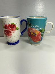 Set Of 2 Pioneer Woman Floral Stoneware Cup Mugs