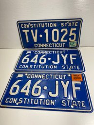 Lot Of 3 Vintage  Connecticut License Plates