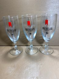 Set Of 3 Michelob Beer Stemmed Glasses