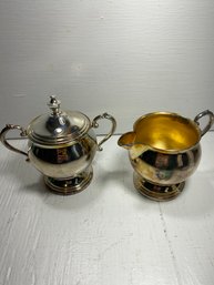 Vintage Set Of 2 Sheridan Silver On Copper Creamer And Sugar Bowl