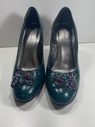 Women's Banana Republic Green Leather Sequin Heel Shoes Size 10