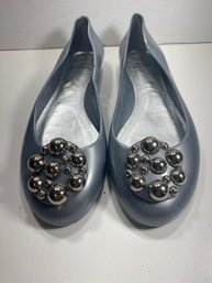 Women's Stuart Weitzman Silver Tone Jelly Flat Slip On Shoes