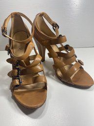 Women's Boutique 9 Size 11 Leather Strappy Brown Heel Shoes