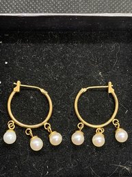 Women's 10K Gold Pearl (?) Dangle Earrings