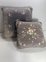 Set Of 2 Embellished Floral Throw Pillows