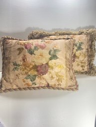 Set Of 2 Brown Floral Throw Pillows